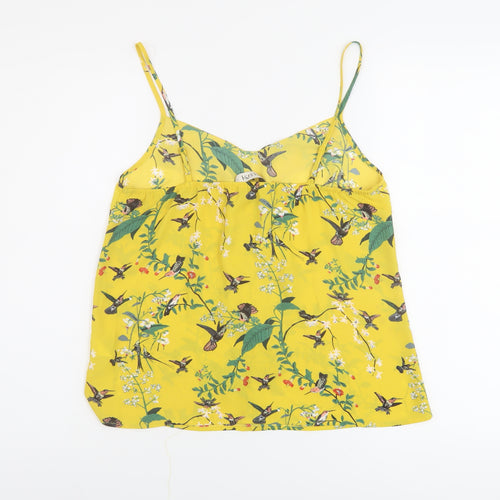 Oasis Womens Yellow Geometric Polyester Basic T-Shirt Size 10 Sweetheart