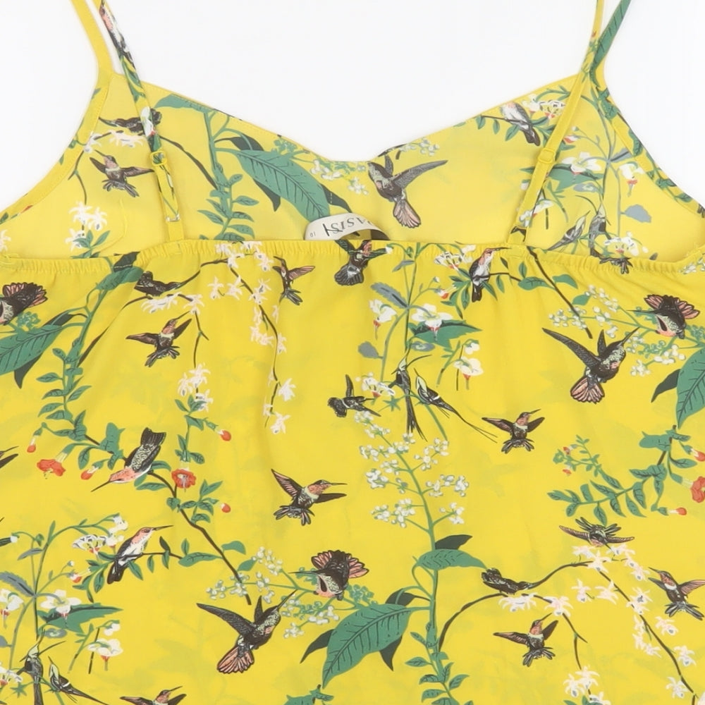 Oasis Womens Yellow Geometric Polyester Basic T-Shirt Size 10 Sweetheart