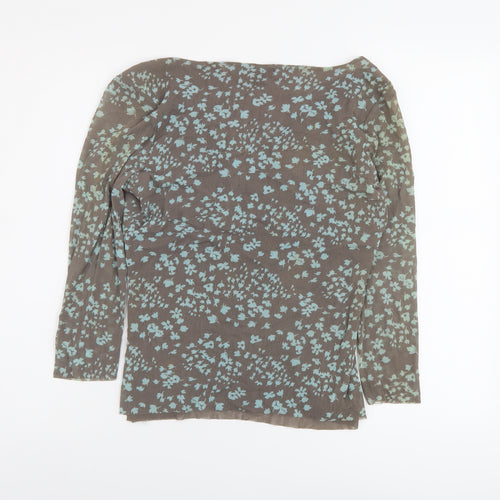 Monsoon Womens Brown Floral Nylon Basic Blouse Size 12 V-Neck
