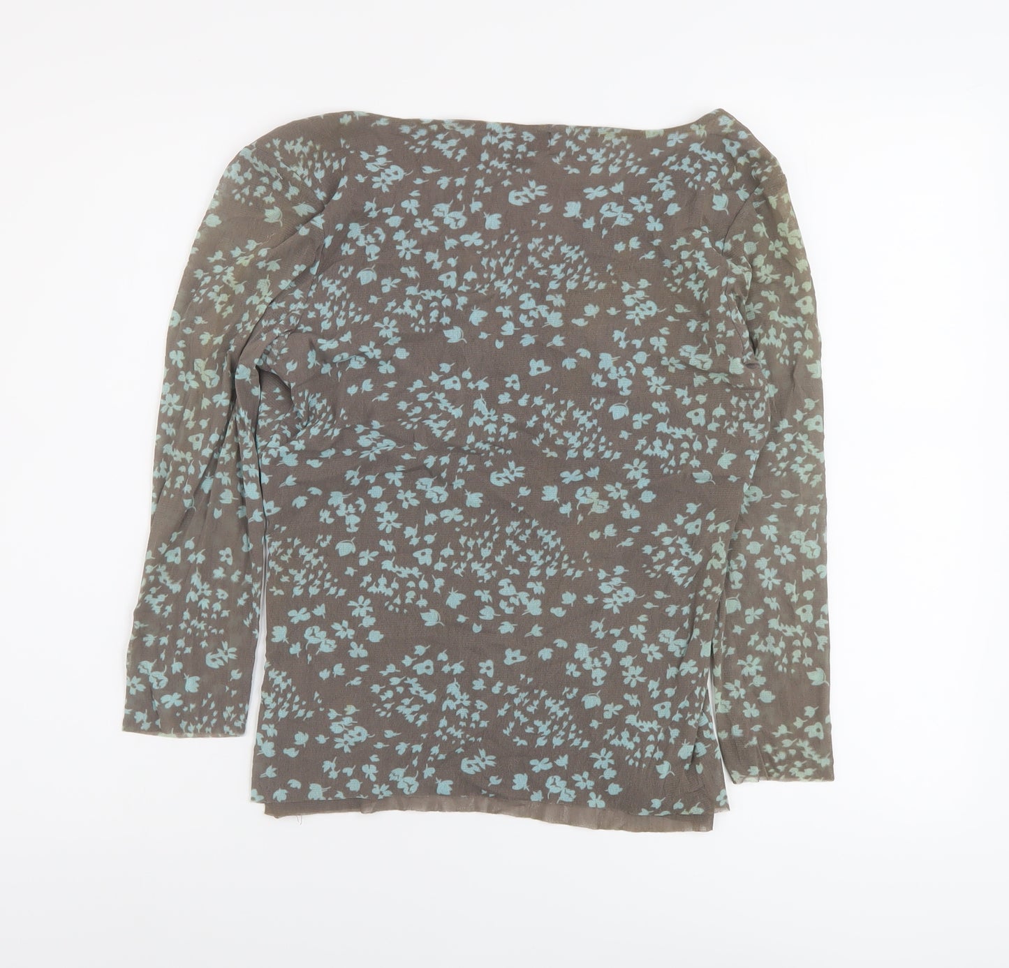 Monsoon Womens Brown Floral Nylon Basic Blouse Size 12 V-Neck