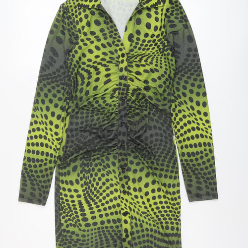 Nasty Gal Womens Green Polka Dot Polyester Bodycon Size 6 V-Neck Button