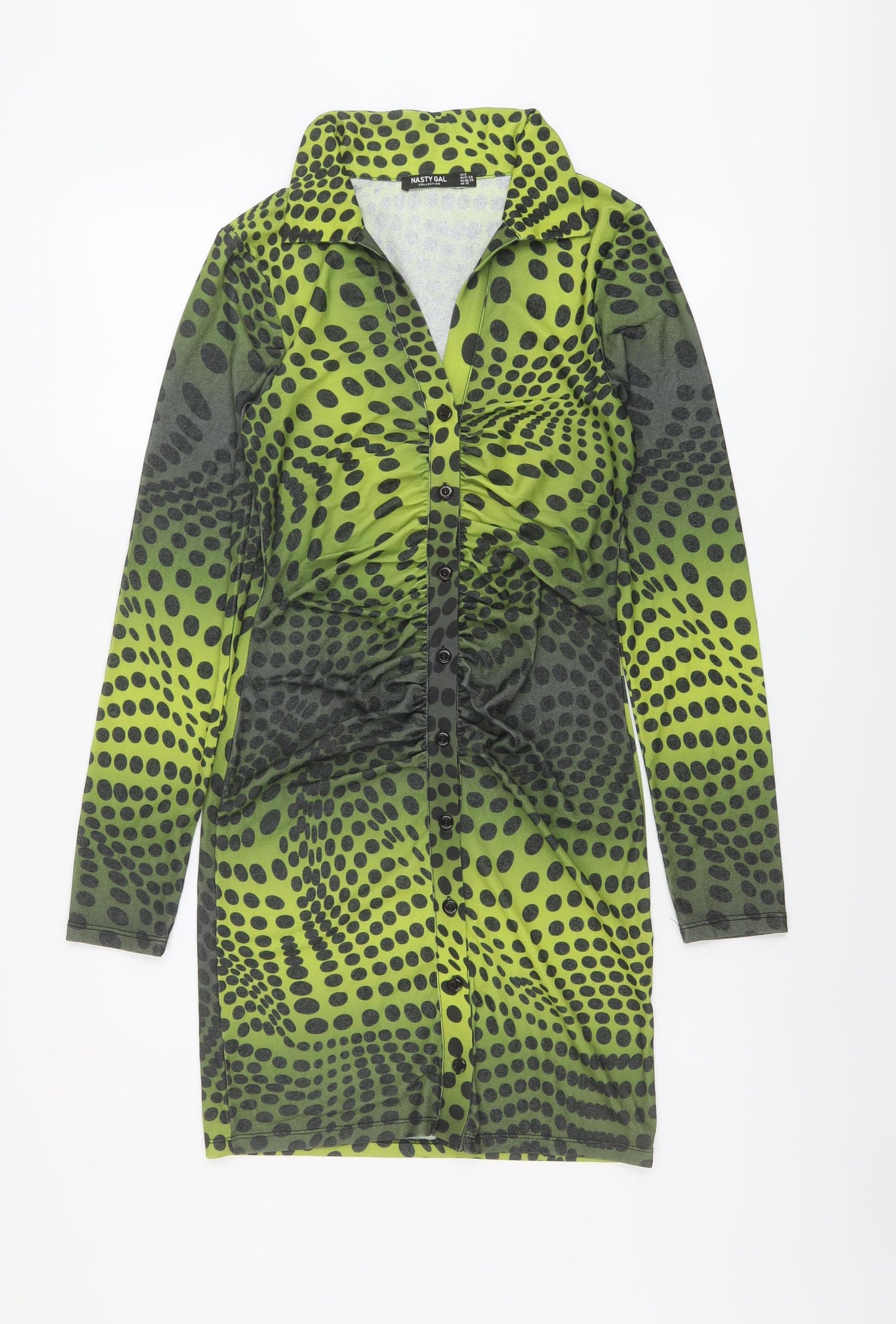 Nasty Gal Womens Green Polka Dot Polyester Bodycon Size 6 V-Neck Button