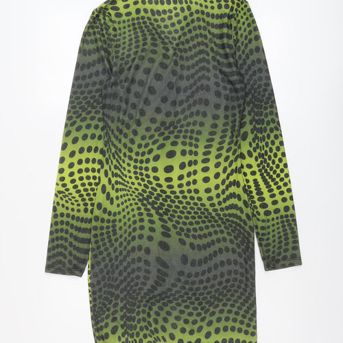 Nasty Gal Womens Green Polka Dot Polyester Bodycon Size 6 V-Neck Button