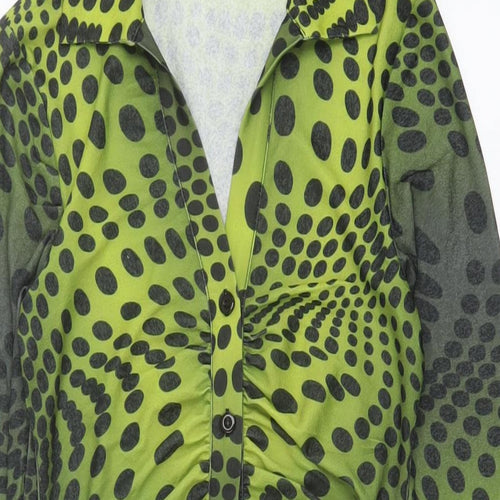 Nasty Gal Womens Green Polka Dot Polyester Bodycon Size 6 V-Neck Button