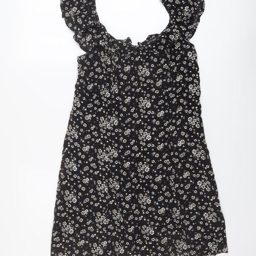 I SAW IT FIRST Womens Black Floral Viscose A-Line Size 12 Round Neck Zip