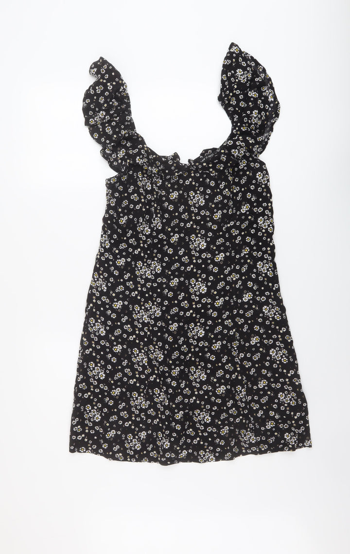 I SAW IT FIRST Womens Black Floral Viscose A-Line Size 12 Round Neck Zip
