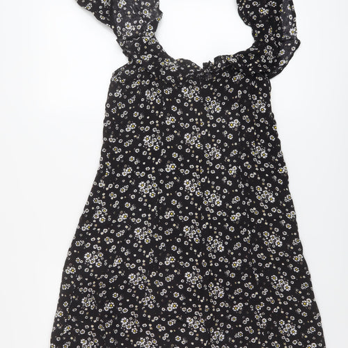I SAW IT FIRST Womens Black Floral Viscose A-Line Size 12 Round Neck Zip