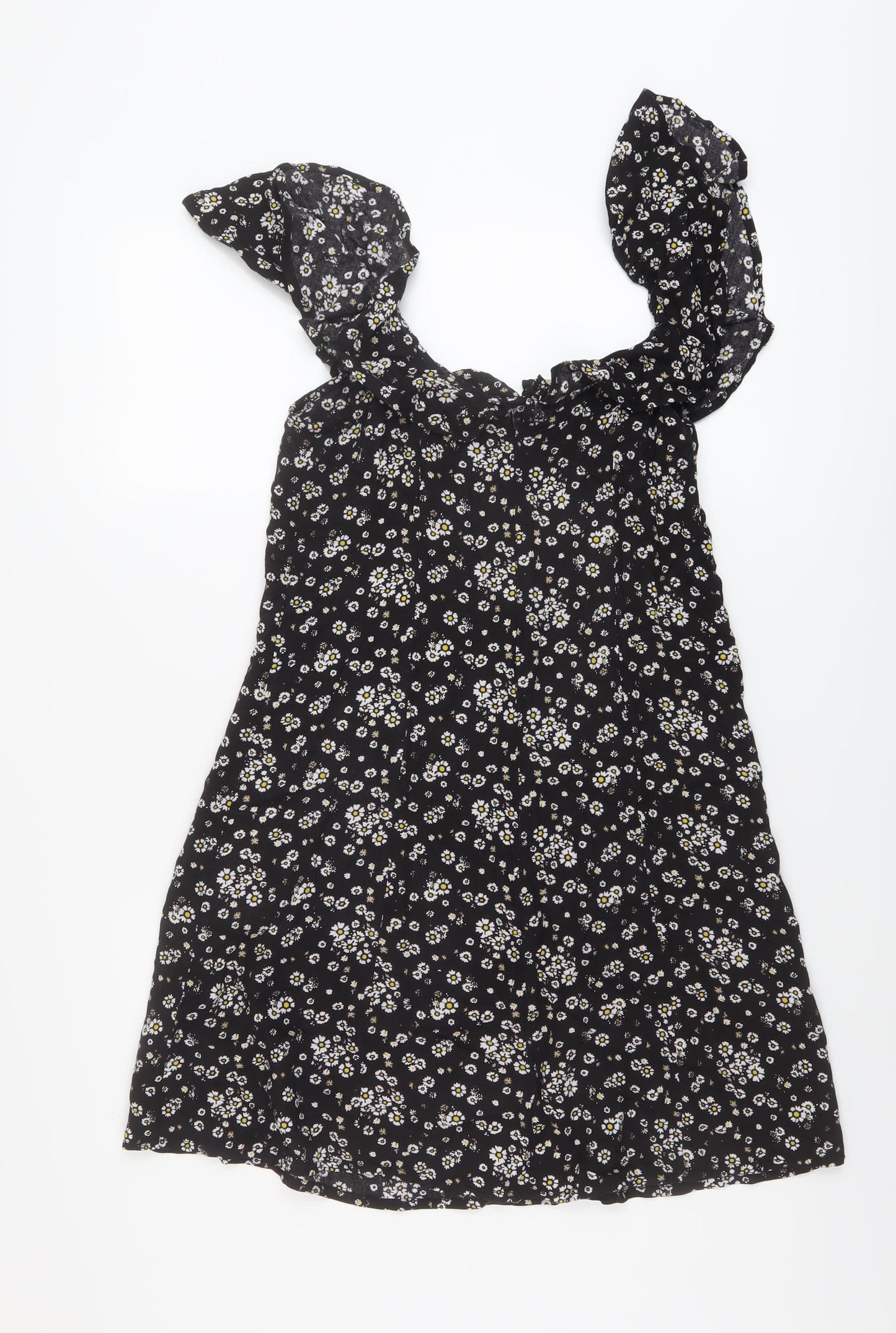 I SAW IT FIRST Womens Black Floral Viscose A-Line Size 12 Round Neck Zip