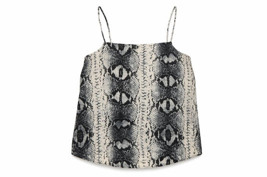 Front view of Topshop women’s beige animal print polyester basic t-shirt, size UK 10, square neck