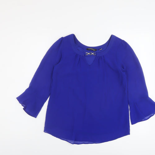 Dorothy Perkins Womens Blue Polyester Basic Blouse Size 6 Round Neck