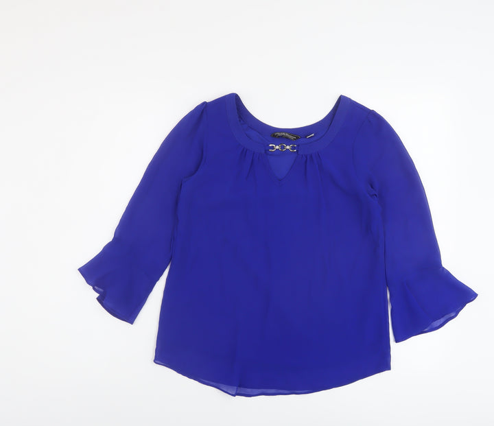 Dorothy Perkins Womens Blue Polyester Basic Blouse Size 6 Round Neck