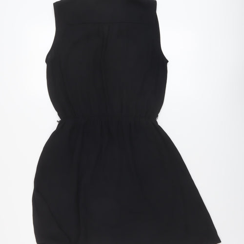 H&M Womens Black Polyester A-Line Size 8 V-Neck Button