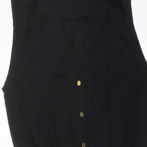 H&M Womens Black Polyester A-Line Size 8 V-Neck Button