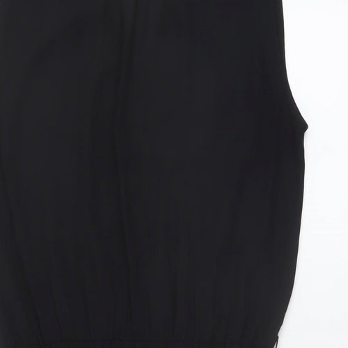 H&M Womens Black Polyester A-Line Size 8 V-Neck Button