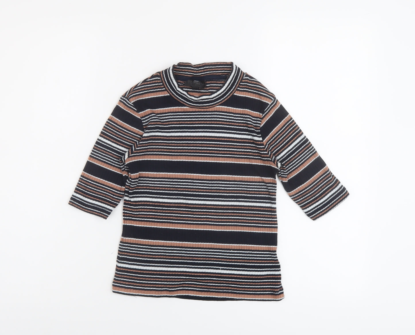 Topshop Womens Multicoloured Striped Polyester Basic T-Shirt Size 8 Round Neck