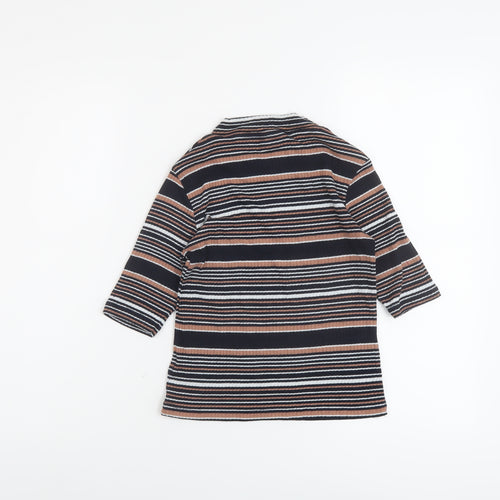 Topshop Womens Multicoloured Striped Polyester Basic T-Shirt Size 8 Round Neck
