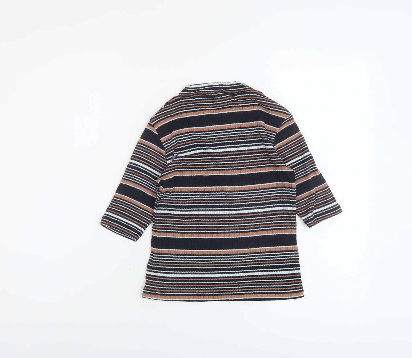 Topshop Womens Multicoloured Striped Polyester Basic T-Shirt Size 8 Round Neck