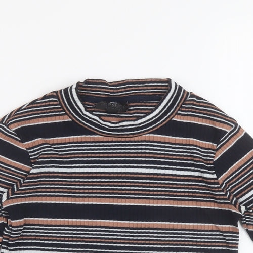 Topshop Womens Multicoloured Striped Polyester Basic T-Shirt Size 8 Round Neck