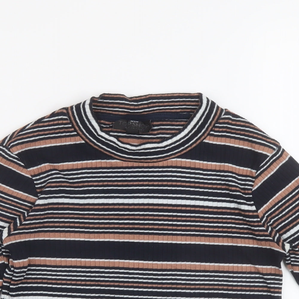 Topshop Womens Multicoloured Striped Polyester Basic T-Shirt Size 8 Round Neck