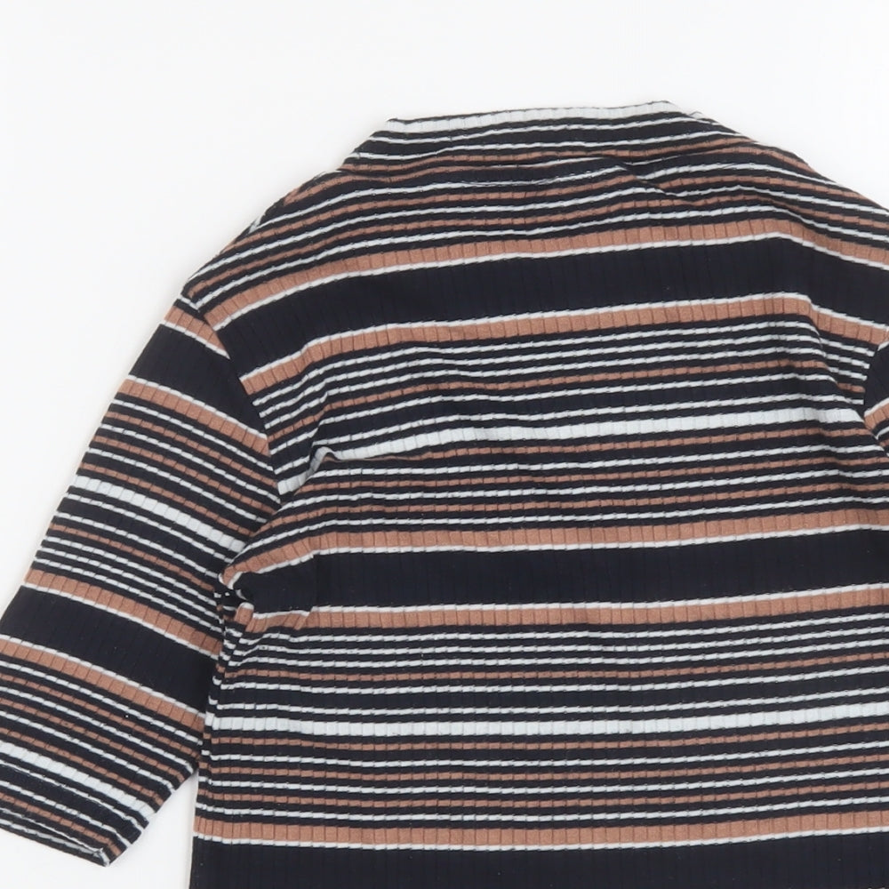Topshop Womens Multicoloured Striped Polyester Basic T-Shirt Size 8 Round Neck