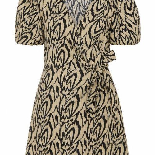 I SAW IT FIRST Womens Beige Geometric Polyester Wrap Dress Size 10 V-Neck Tie