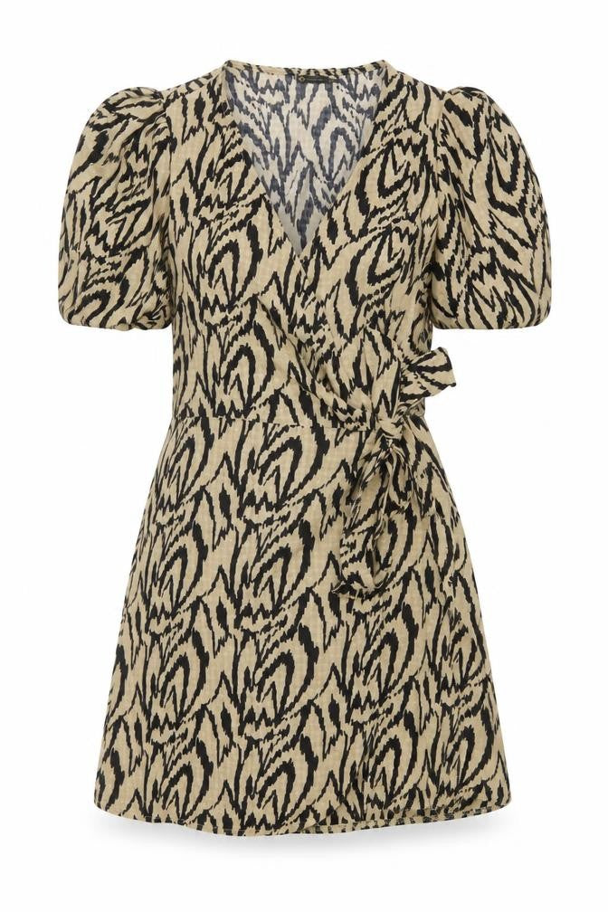 I SAW IT FIRST Womens Beige Geometric Polyester Wrap Dress Size 10 V-Neck Tie