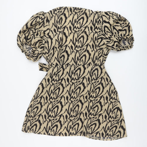 I SAW IT FIRST Womens Beige Geometric Polyester Wrap Dress Size 10 V-Neck Tie