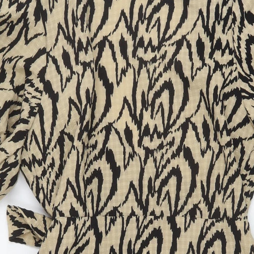 I SAW IT FIRST Womens Beige Geometric Polyester Wrap Dress Size 10 V-Neck Tie