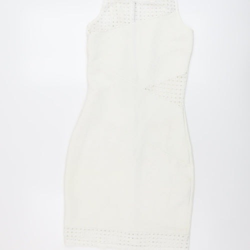 Miss Selfridge Womens Ivory Polyester Bodycon Size 8 Round Neck Zip