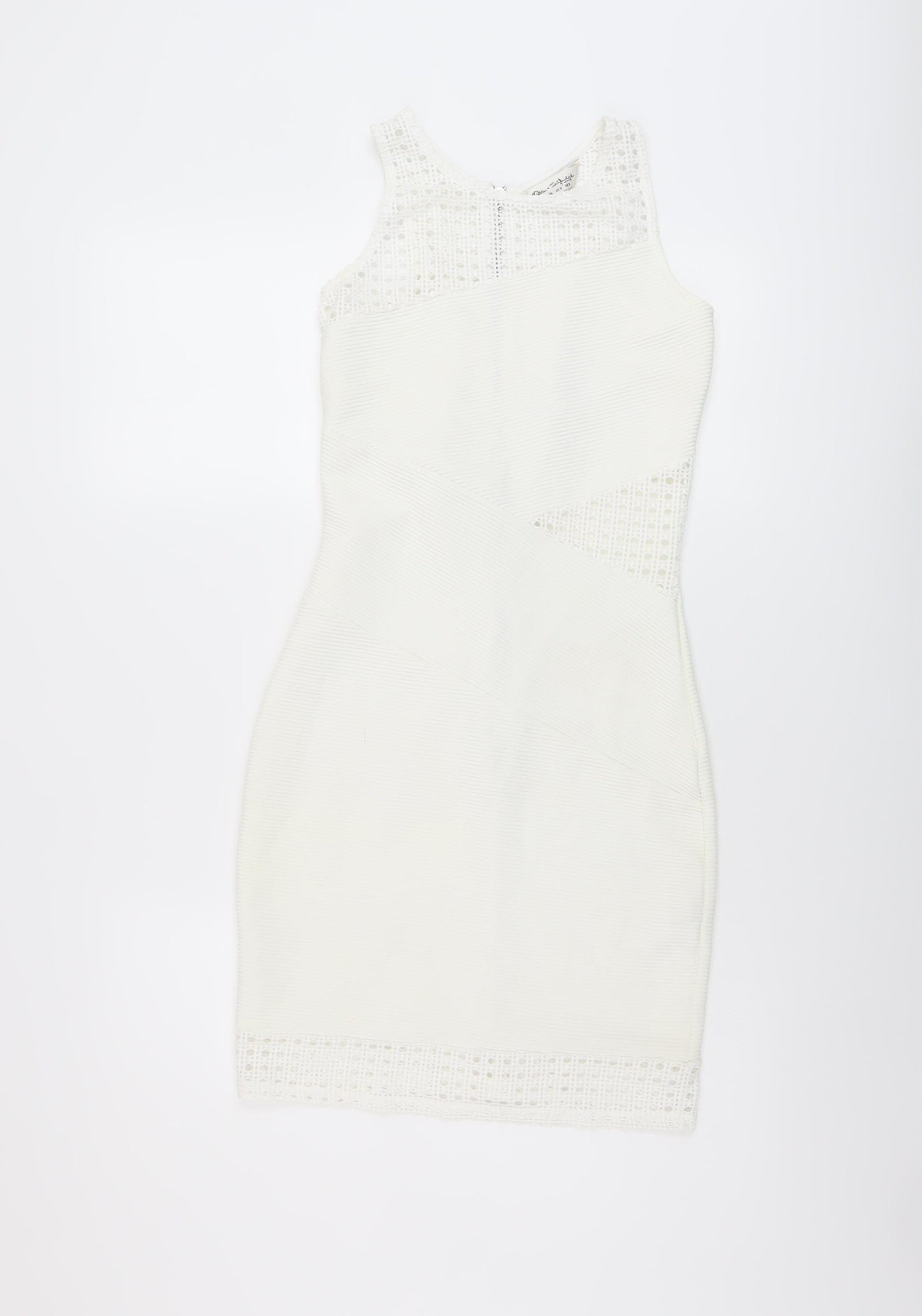 Miss Selfridge Womens Ivory Polyester Bodycon Size 8 Round Neck Zip