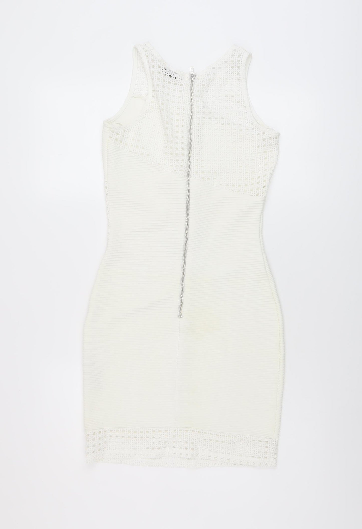 Miss Selfridge Womens Ivory Polyester Bodycon Size 8 Round Neck Zip