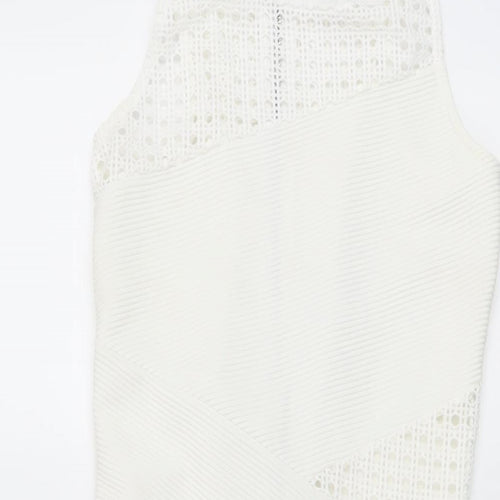 Miss Selfridge Womens Ivory Polyester Bodycon Size 8 Round Neck Zip