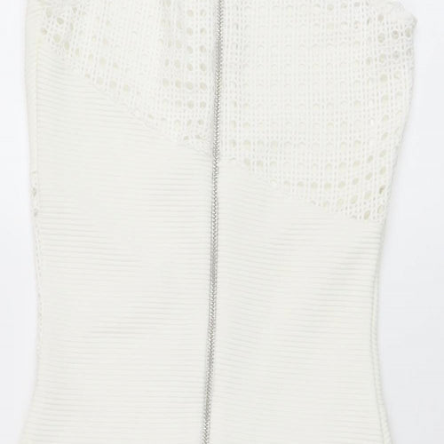 Miss Selfridge Womens Ivory Polyester Bodycon Size 8 Round Neck Zip