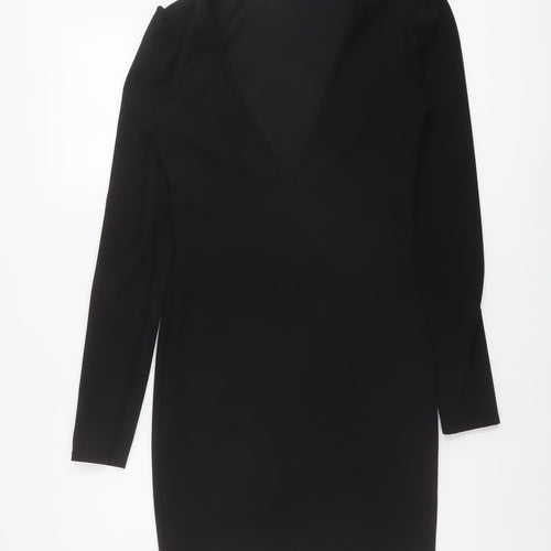 Fashionkilla Womens Black Polyester Bodycon Size 10 V-Neck Pullover