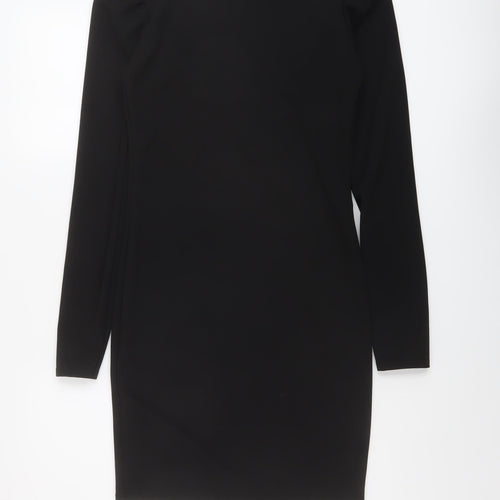 Fashionkilla Womens Black Polyester Bodycon Size 10 V-Neck Pullover
