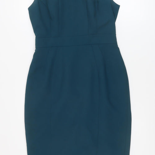 Dorothy Perkins Womens Green Polyester Sheath Size 12 Round Neck Zip