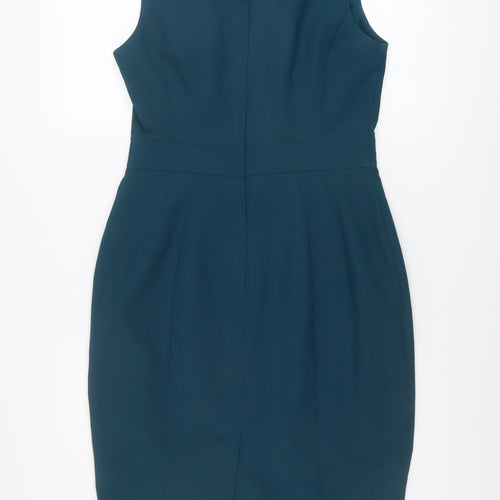 Dorothy Perkins Womens Green Polyester Sheath Size 12 Round Neck Zip