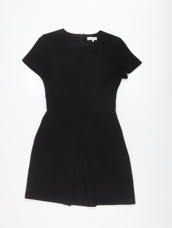 Warehouse Womens Black Polyester A-Line Size 8 Round Neck Zip