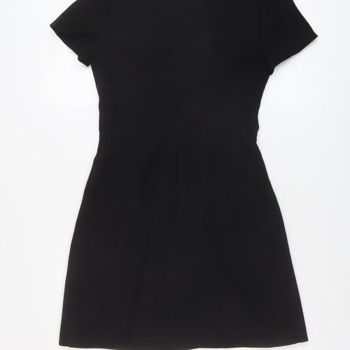 Warehouse Womens Black Polyester A-Line Size 8 Round Neck Zip