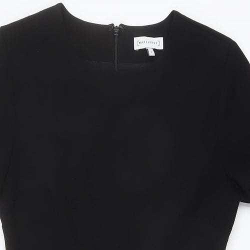 Warehouse Womens Black Polyester A-Line Size 8 Round Neck Zip