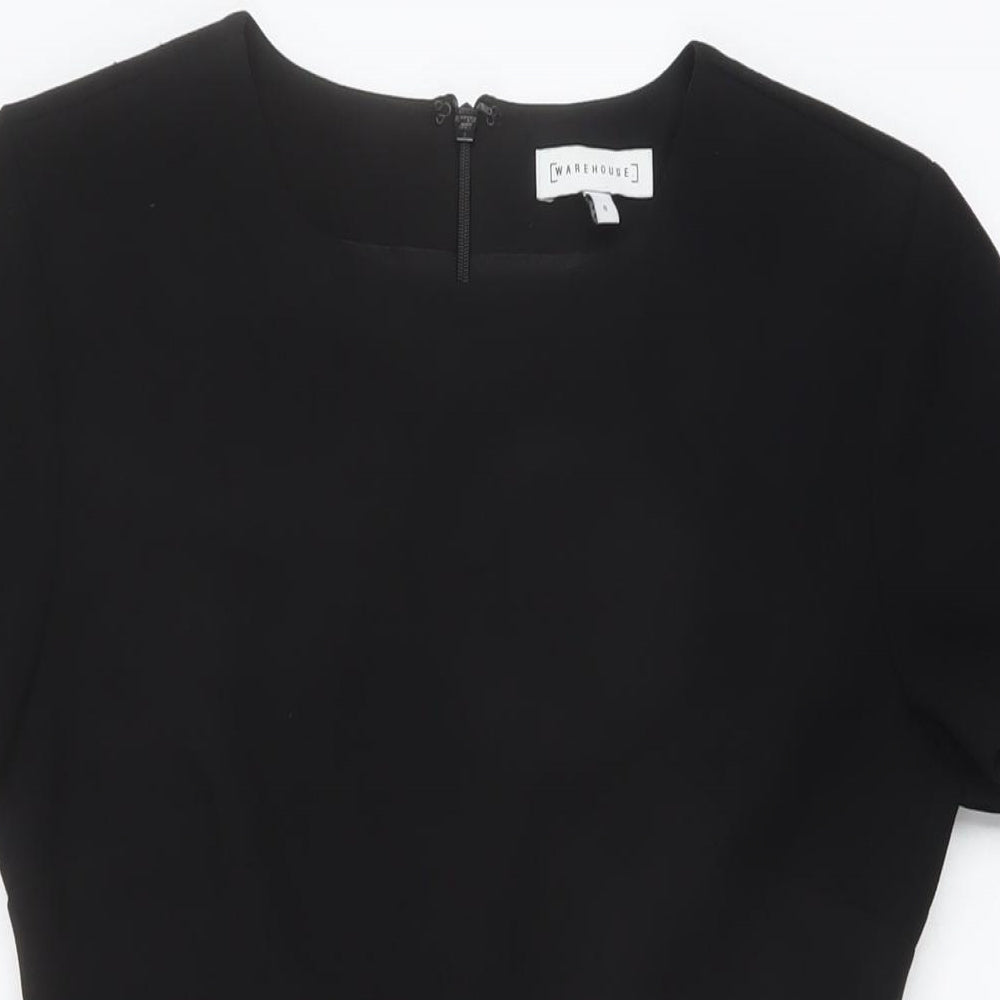 Warehouse Womens Black Polyester A-Line Size 8 Round Neck Zip