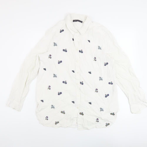 Marks and Spencer Womens White Floral Cotton Basic Button-Up Size 14 Collared