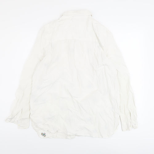 Marks and Spencer Womens White Floral Cotton Basic Button-Up Size 14 Collared