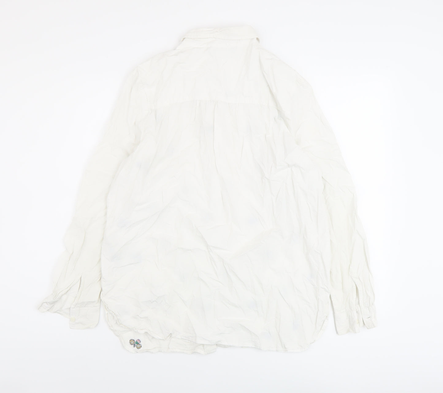 Marks and Spencer Womens White Floral Cotton Basic Button-Up Size 14 Collared