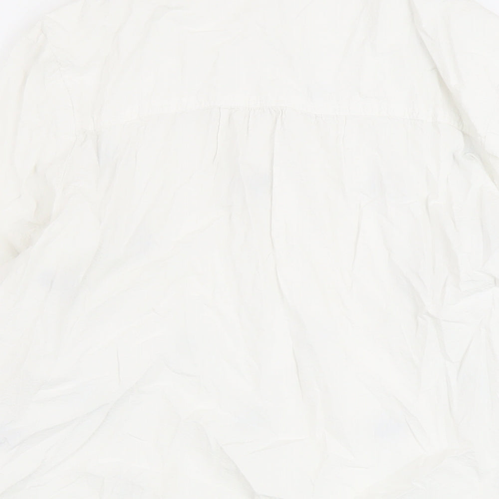Marks and Spencer Womens White Floral Cotton Basic Button-Up Size 14 Collared