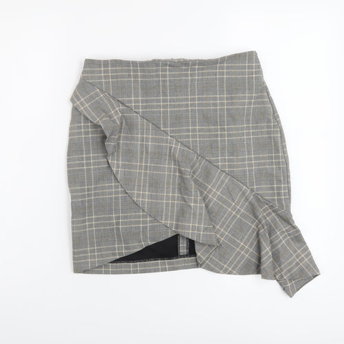 H&M Womens Grey Plaid Polyester A-Line Skirt Size 8 Zip