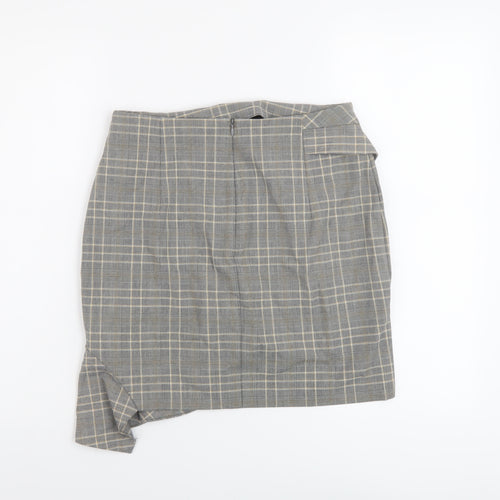 H&M Womens Grey Plaid Polyester A-Line Skirt Size 8 Zip