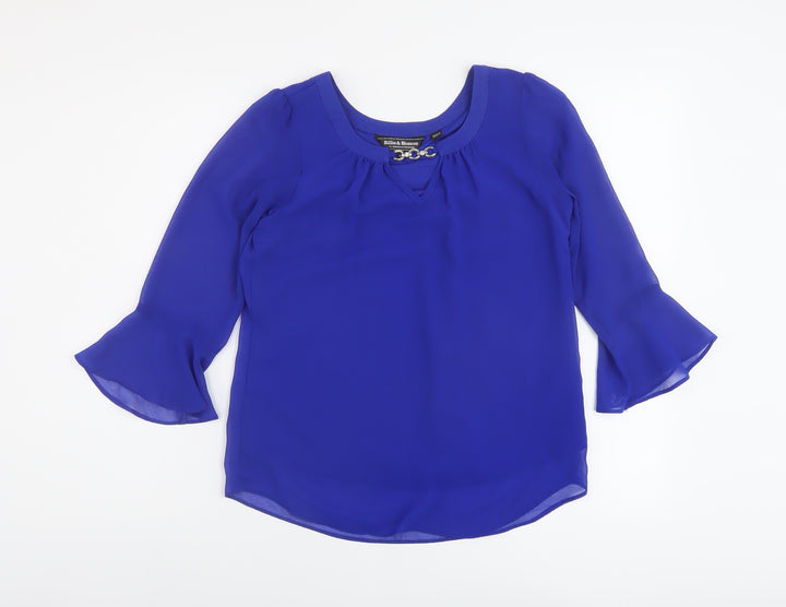 Dorothy Perkins Womens Blue Polyester Basic Blouse Size 6 Round Neck