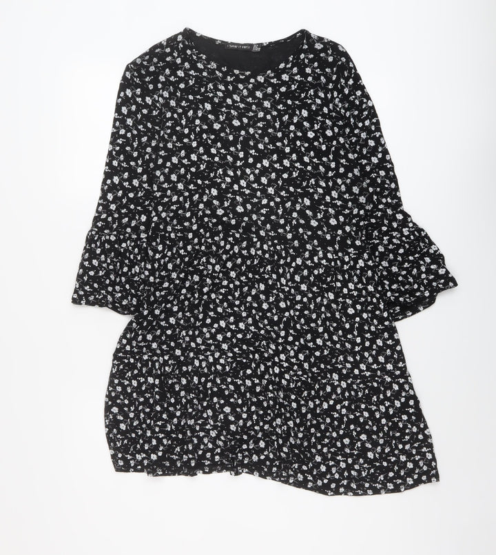 I SAW IT FIRST Womens Black Floral Viscose A-Line Size 12 Round Neck Pullover
