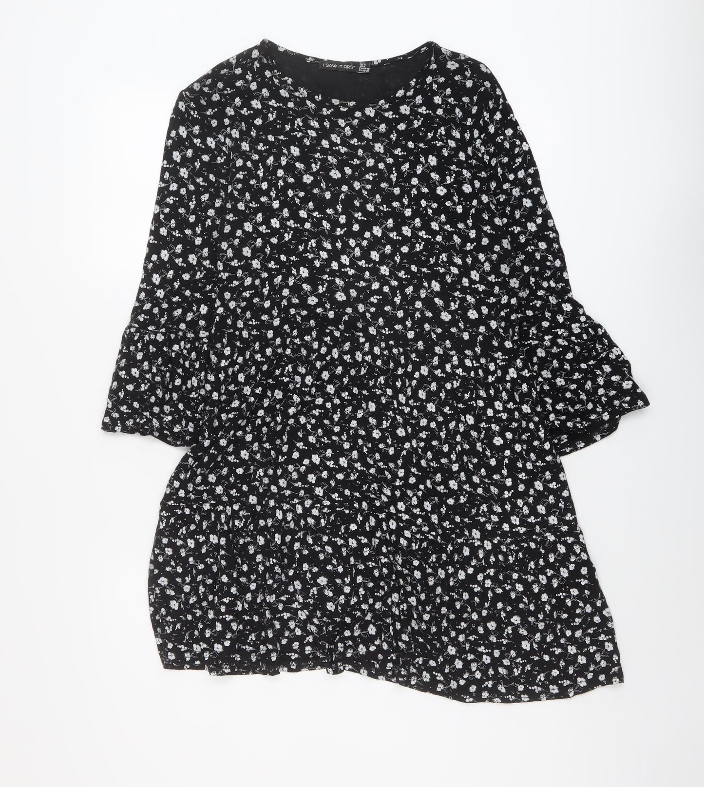 I SAW IT FIRST Womens Black Floral Viscose A-Line Size 12 Round Neck Pullover